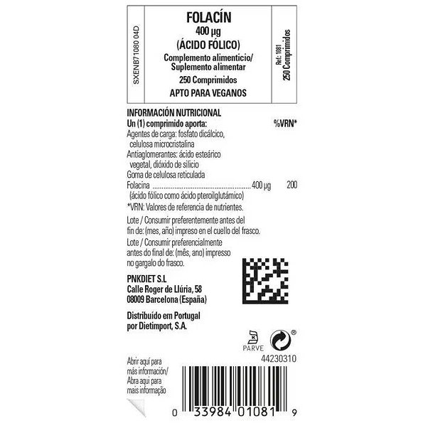 Solgar Folacin Acido Folico 400 Mcg 250 Comp