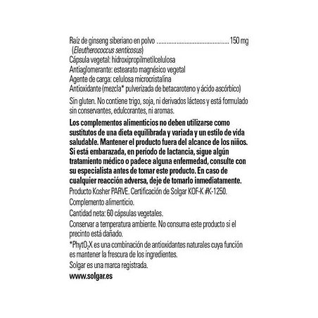 Solgar Ginseng Siberiano 60 Veg