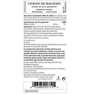 Solgar Magnesium Citrate 400 Mg 120 Comp 2