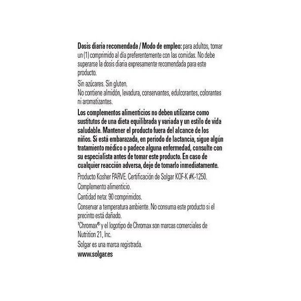 Solgar Gtf Cromo Picolinato S/ Lev 100 Mcg 90 Caps (1365)