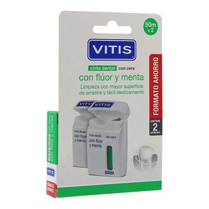 Vitis Dental Floss with Fluoride and Mint Wax 2 x 50m