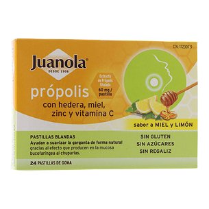 Juanola Propolis mit Hedera, Honig, Zink und Vitamin C Honig- und Zitronengeschmack 24 Weichtabletten