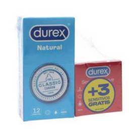 Durex Preservativos Natural Plus 12 Uds + Sensitivo Suave 3 Uds Promo