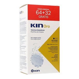Kin Oro Tabletas Limpiadoras Limpieza Protesis Dental 64 + 32 Tabletas Promo