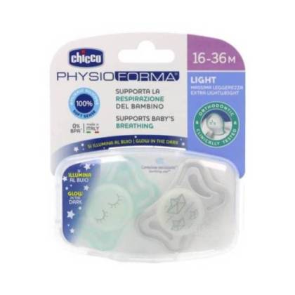 Silicone Pacifier Chicco Physioforma Light Luminoso 16-36 Months 2 Units