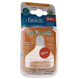 Dr Browns Options+ Wide Neck Silicone Teats 0m+ 2 Units