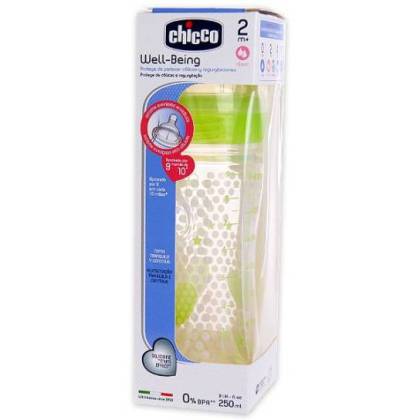 Chicco Well-being Green Feeding Bottle Silicone 2m+ 250ml