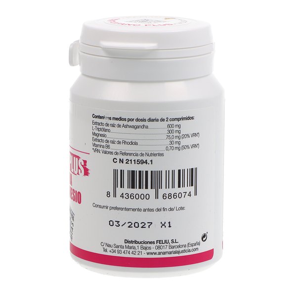 Triptofano Plus com Ashwagandha + Rhodiola e Magnésio 60 Comprimidos