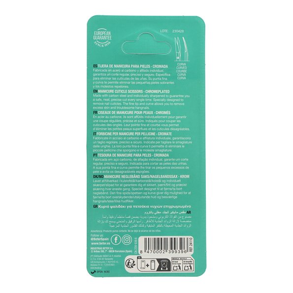 Tijera Corta Pieles Cromada Curva Beter