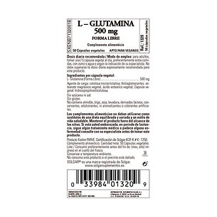 Solgar Lglutamina 500 Mg 50 Capsulas Vegetales 2
