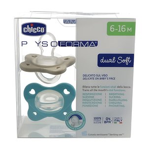 Chicco Chupete Silicona Physioforma Dual Soft Azul 6-16 Meses 2ud