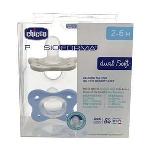 Chicco Chupete Silicona Physioforma Dual Soft Azul 2-6 Meses 2ud 