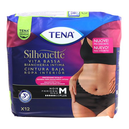 Tena Silhouette Negro Cintura Baja T-m 10 Uds