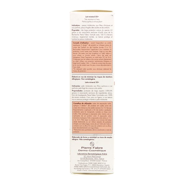 Avene Leite Solar Spf50 Filtro Físico 100 ml