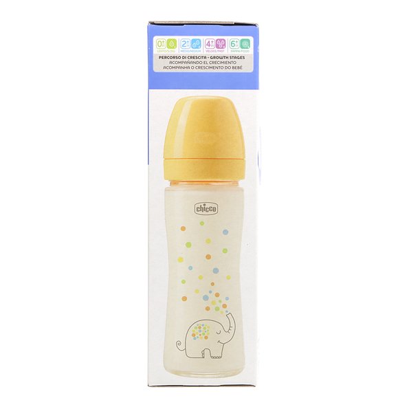 Mamadeira de vidro Chicco Perfect Easy Slow Flow com bico de silicone + 0 meses 240ml amarela