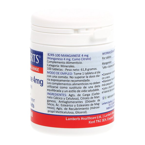 Manganeso 4mg 100tabs 8249 Lamberts