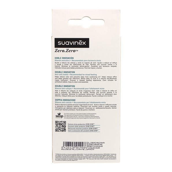 Mamadeira Suavinex Zero Anti-cólica Silicone 0m 180