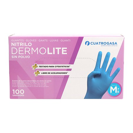 Guantes De Nitrilo Sin Polvo Cuatrogasa Talla M 100 Unidades