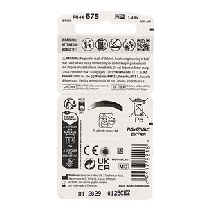 Pilhas Rayovac Extra para Aparelhos Auditivos 675 Azul 6 Unidades 2